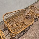 Rattan lounge two armchairs and a vintage bench 1950s