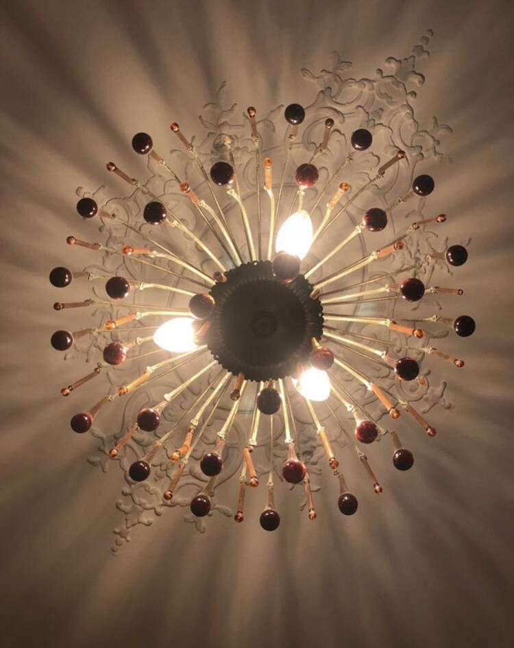 Vintage 1970s brass and Murano glass chandelier