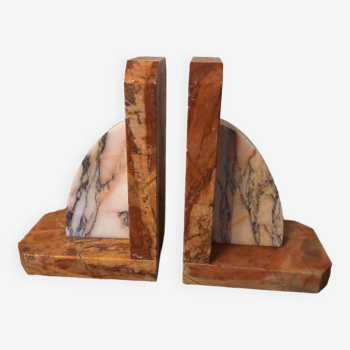 Art Deco pink marble bookends