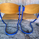Pair of Chairs SOUVIGNET Model ELODIE Metal Blue & Wood Made in France