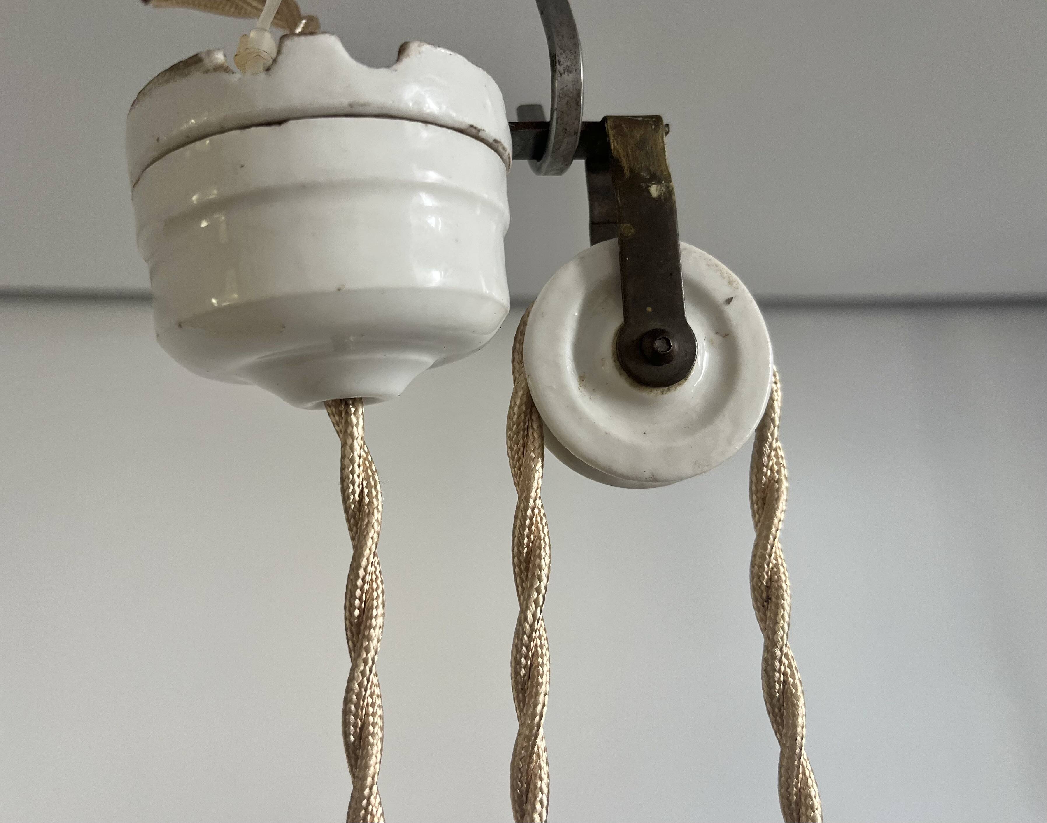 Art Deco Opaline Glass Pendant Light Mint Green Up and Down