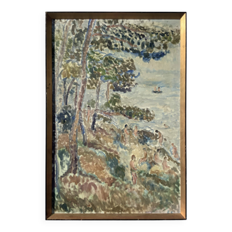 Huile sur toile vintage Paysage par Eva Eneroth, Paris, milieu du XXe siècle
