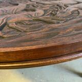 Mobilier d'Art Populaire Table Basse Circulaire Bois Massif Sculpté Années 30/40