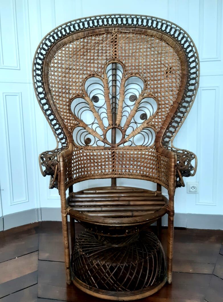 Peacock rattan armchair, circa 1960