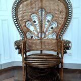 Peacock rattan armchair, circa 1960