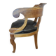 Antique Empire armchair in wood and black leather – gondola backrest