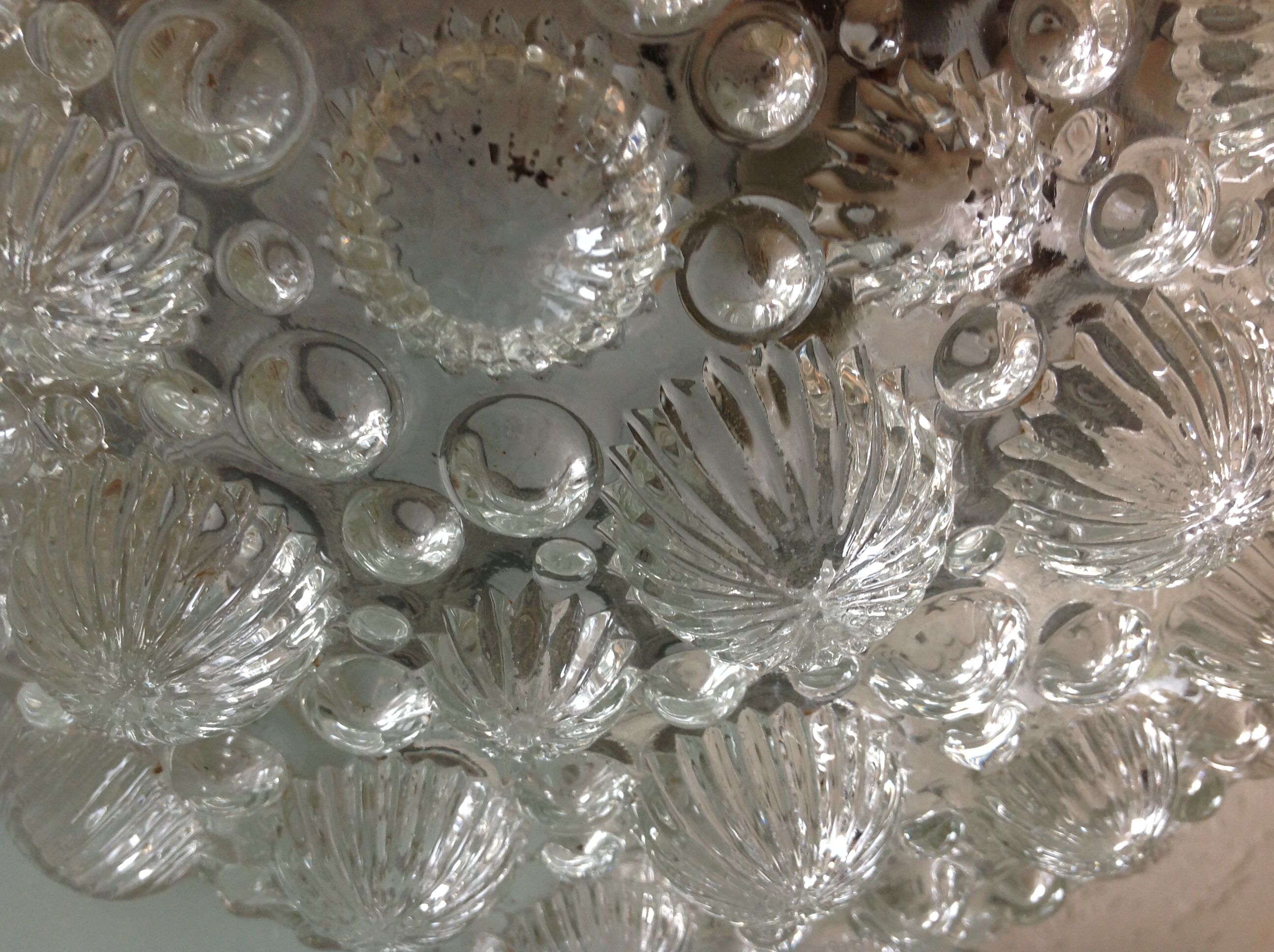 Round ceiling lamp in vintage bubbled glass 60s-70s