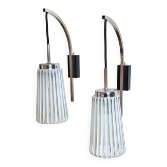 Duo of 40s/60s metal and glass wall lights
