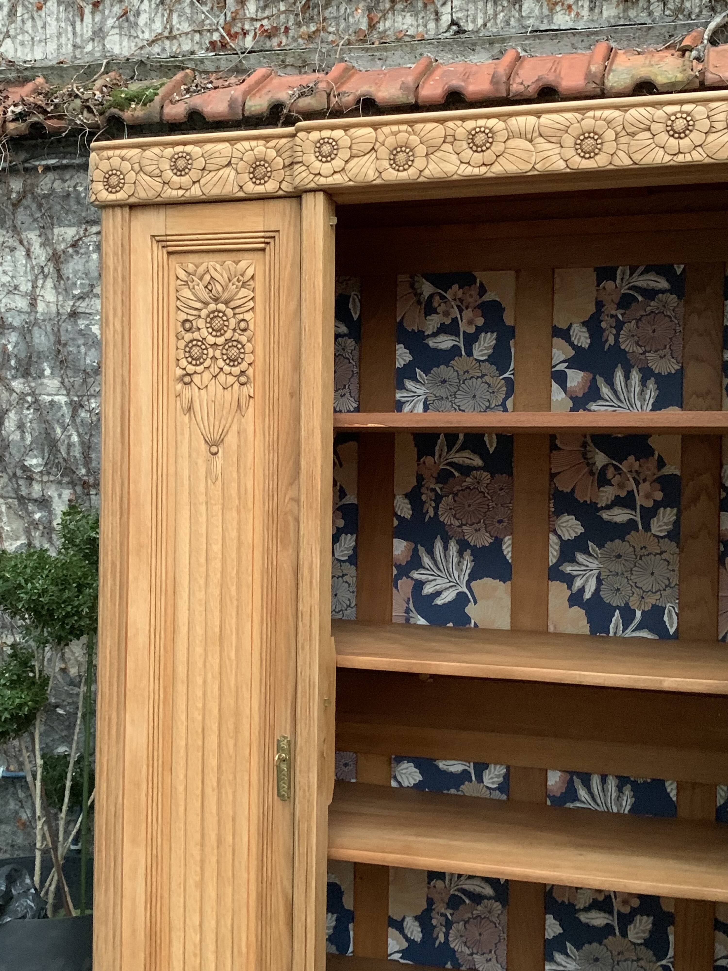 Parisian Art Deco style wardrobe in solid raw oak, 1950