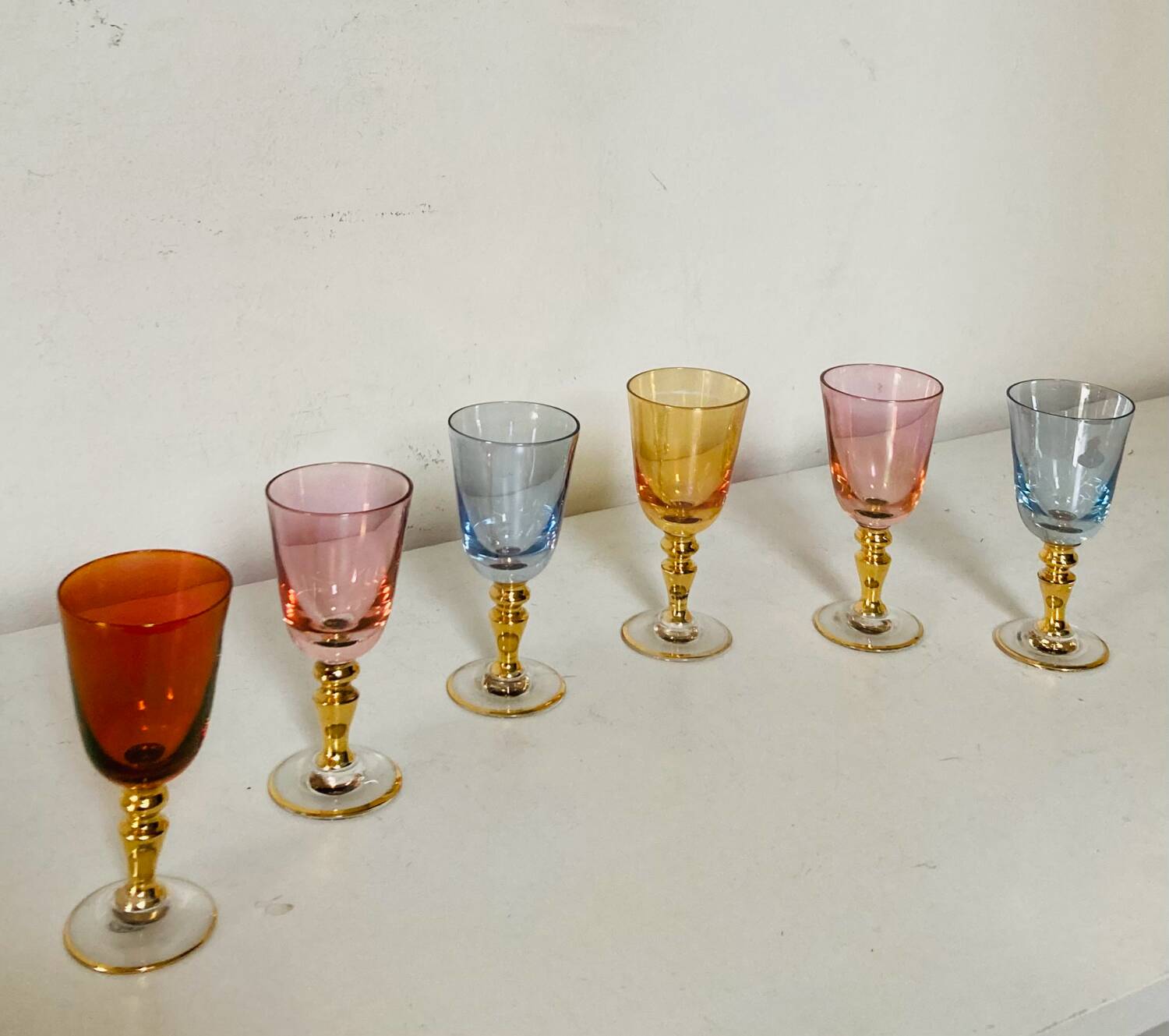 6 blown crystal liqueur glasses from Bohemia, 1960s