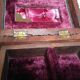 Ancient wooden jewelry box with mirror, engravings and brass décor,Asia India