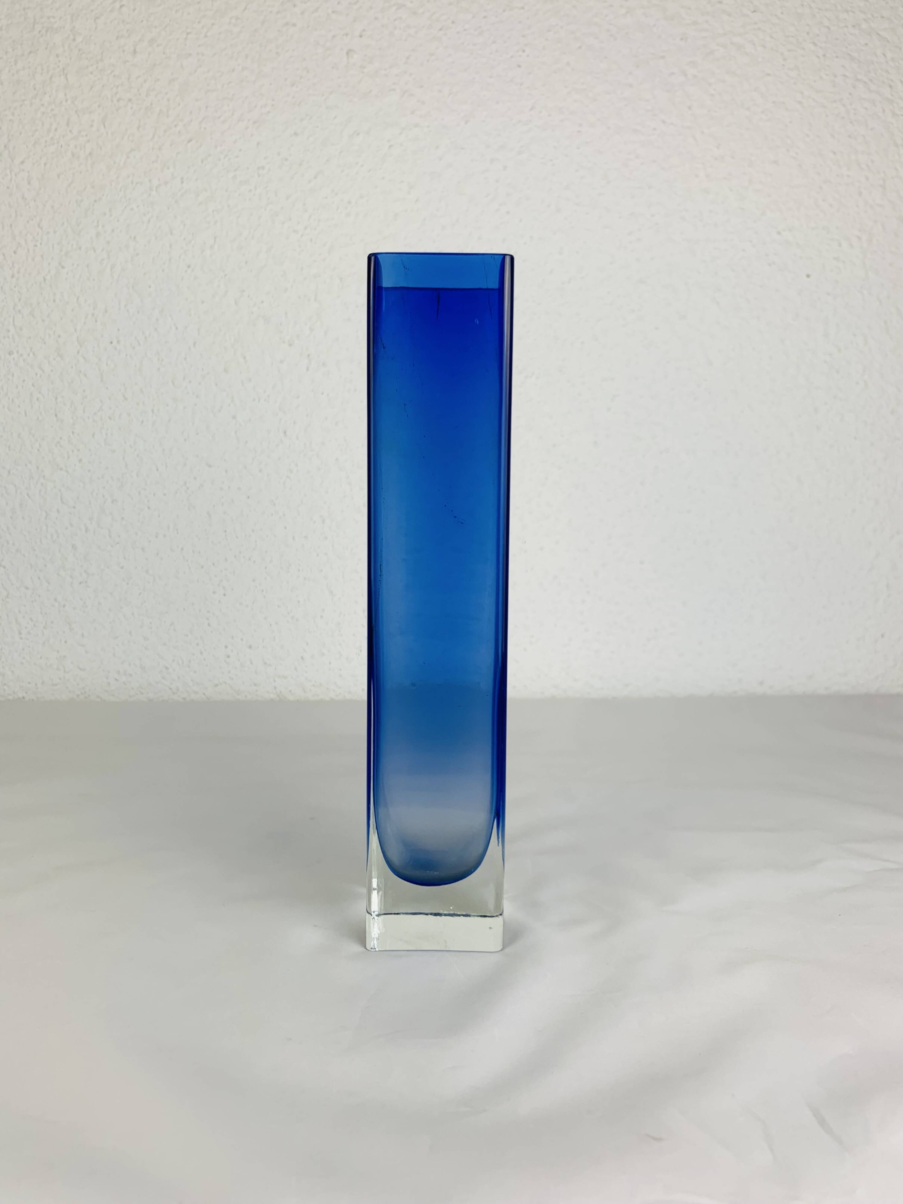 Blue glass vase in Sommerso Murano style, vintage