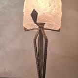 Wrought iron lamp, tulip molded glass pressed, unsigned 1930 a 40