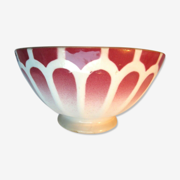 Old ribbed bowl unsigned art deco decorated with pink petals