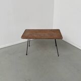 Table basse osier tressé et métal 1960