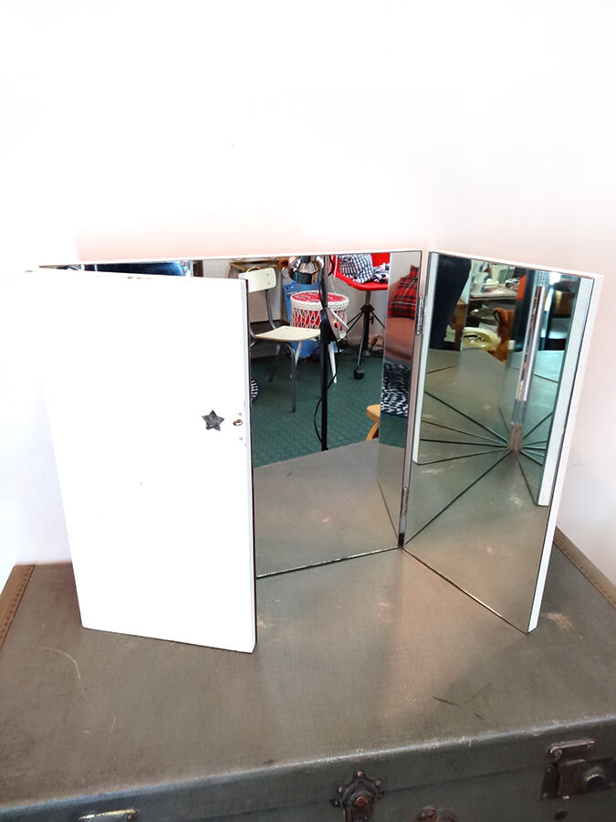 Mirror triptych vintage wood shutters articulated 3 folder 74x39cm