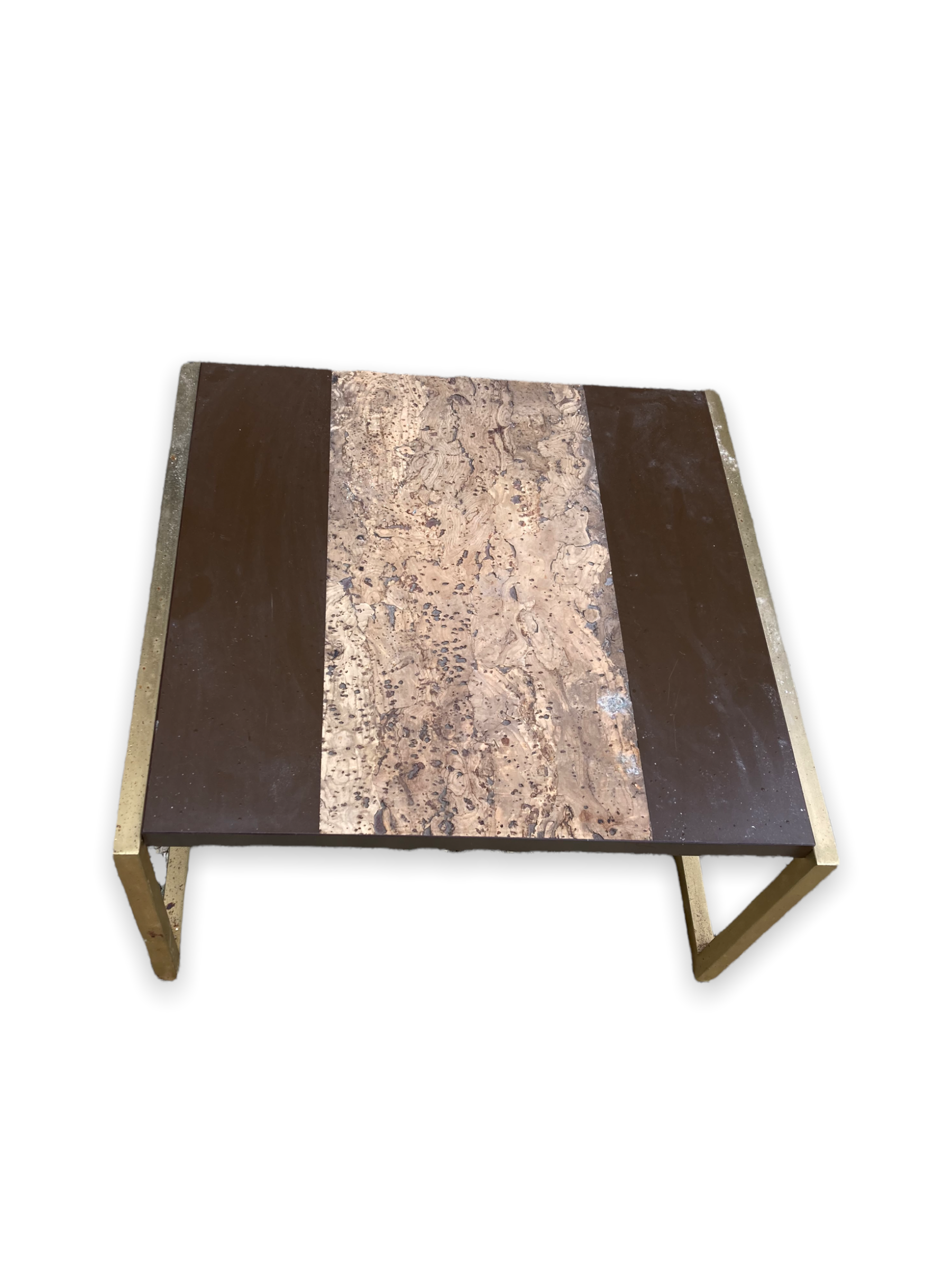 Coffee table in cork, wood and gilded steel in the taste of Romeo Rega