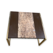 Coffee table in cork, wood and gilded steel in the taste of Romeo Rega
