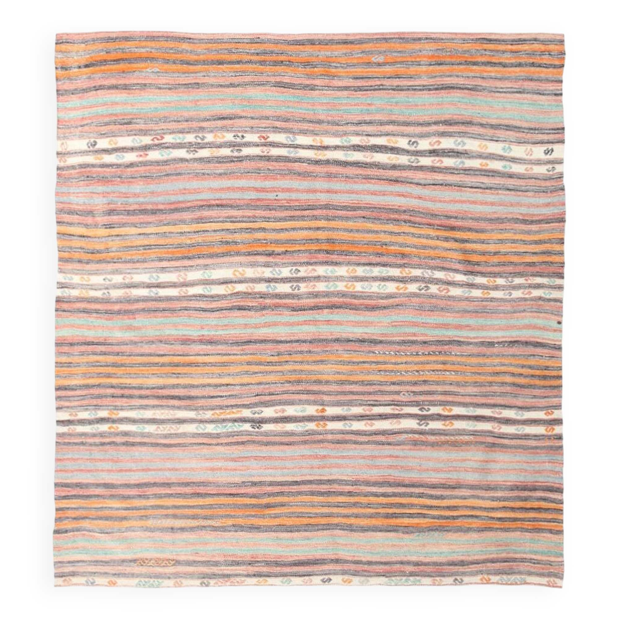 6x7 Pale Red Striped Vintage Kilim Rug, 201x227Cm