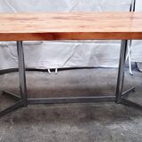 Ancienne table en chêne et inox vintage