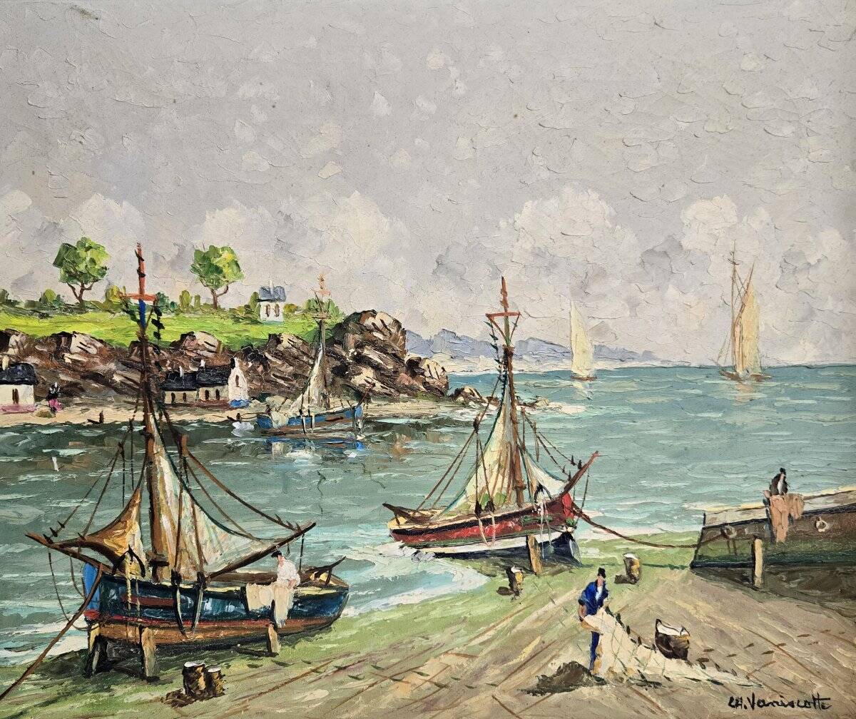 Charles Vaniscotte: oil painting on canvas / port in Brittany
