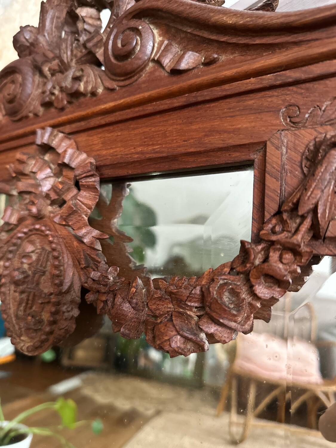 Antique carved wooden mirror 82x48