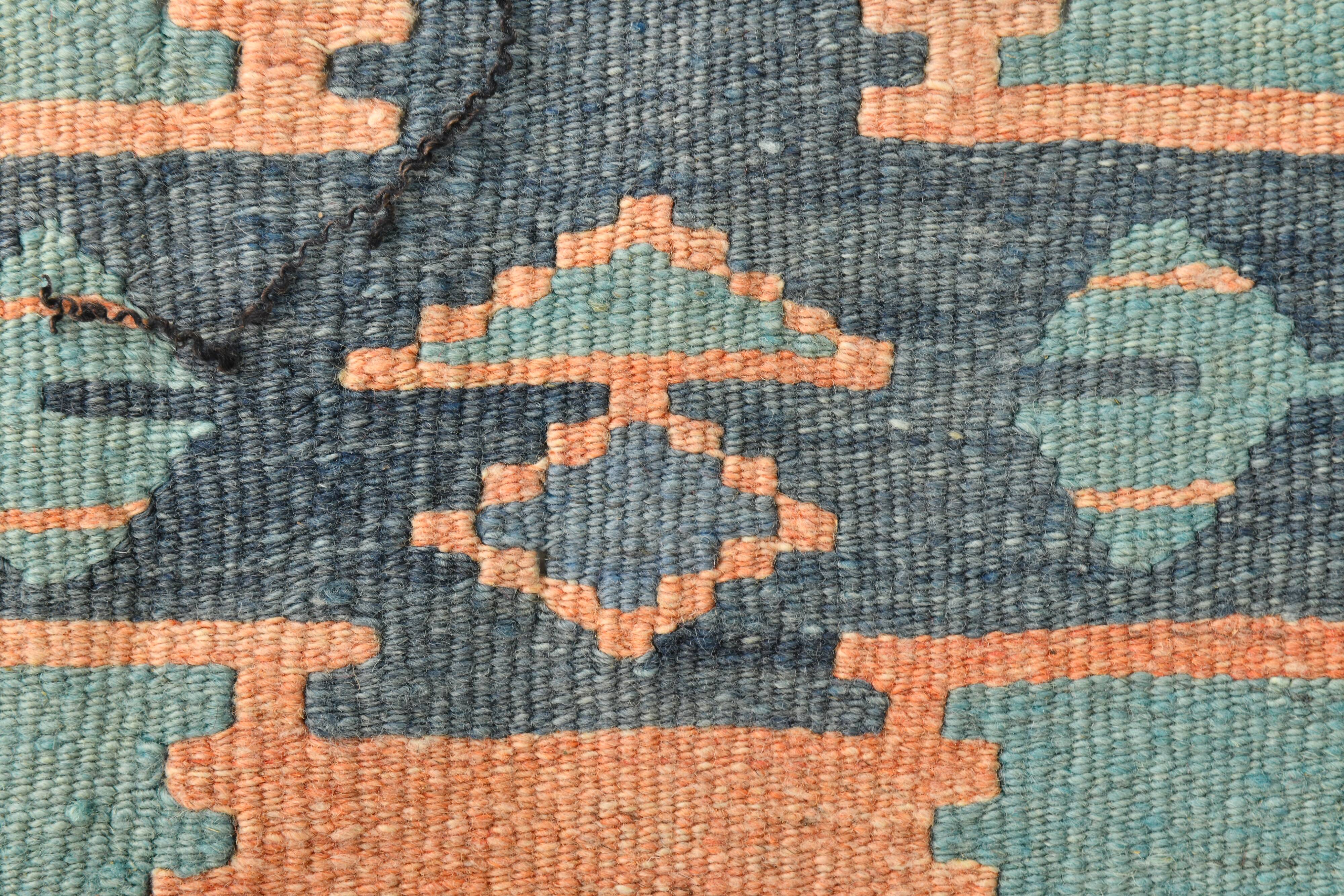 6x10 Peach & Navy Blue Turkish Kilim Rug, 168x296Cm