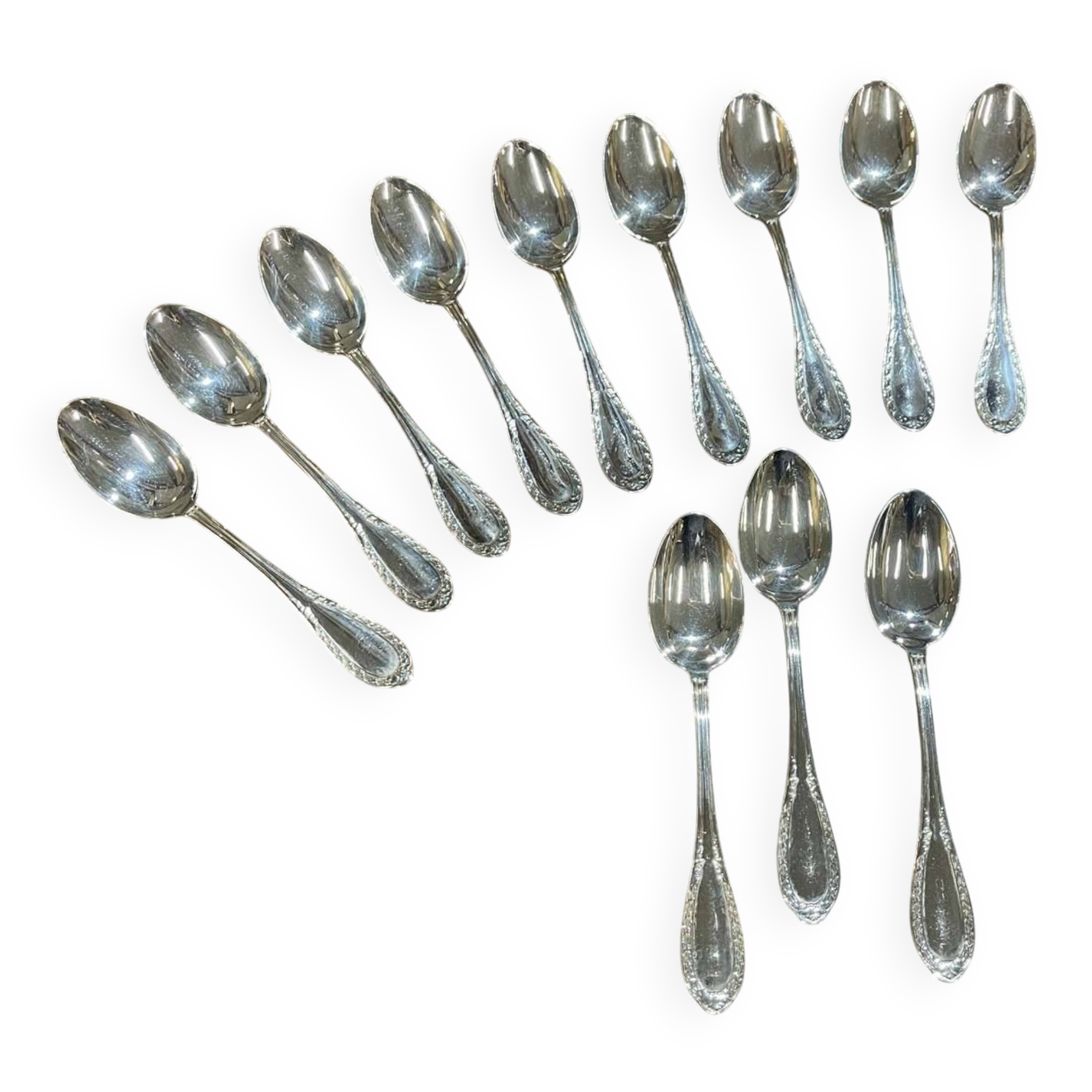 Set of 12 French silver plated dessert spoons