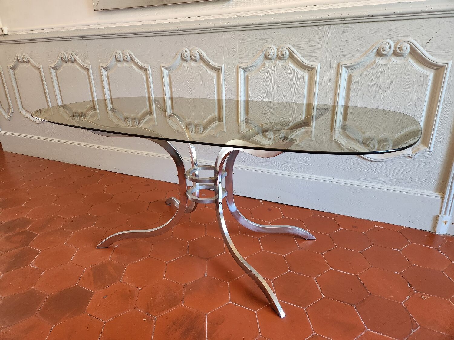70s chrome and smoked glass dining table