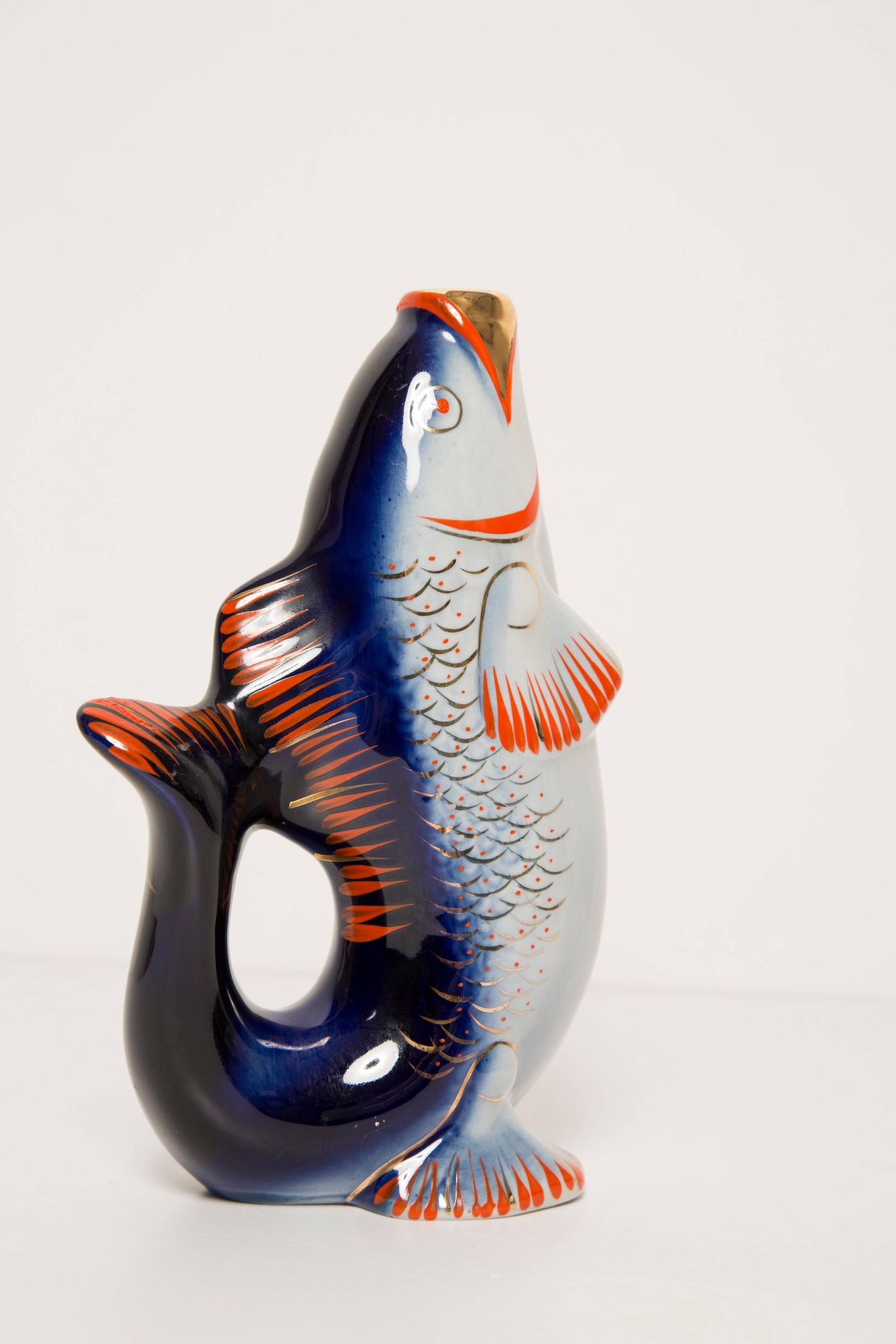 Glass and Porcelain Carafe or Vase with Blue Fish, Europe, 1960