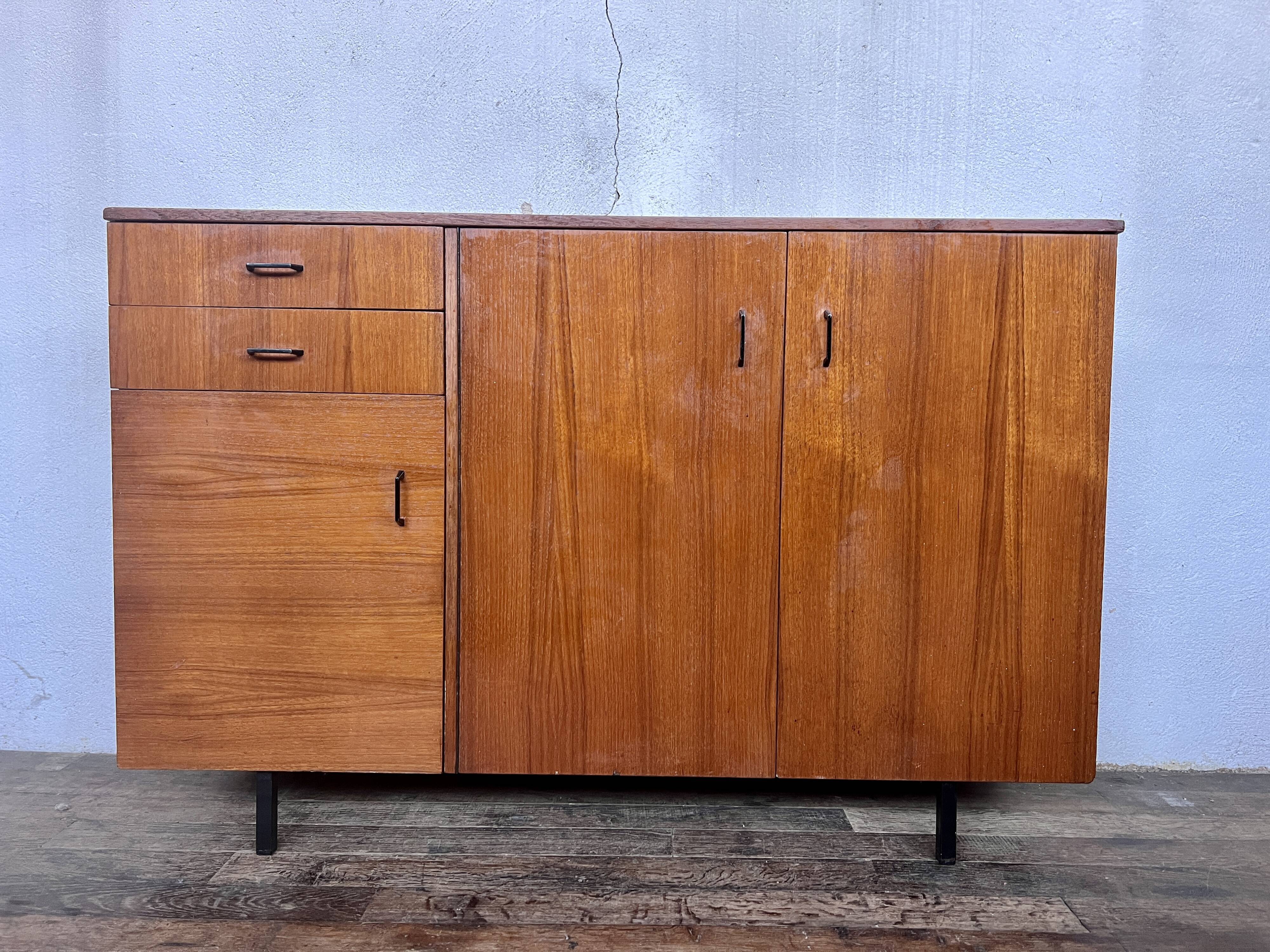 Vintage teak metal foot row