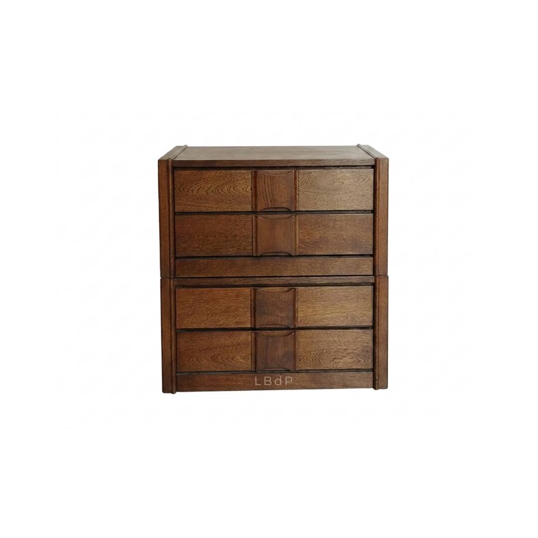 Pair of vintage Scandinavian design modules, bedside table, chest of drawers, sideboard, table.