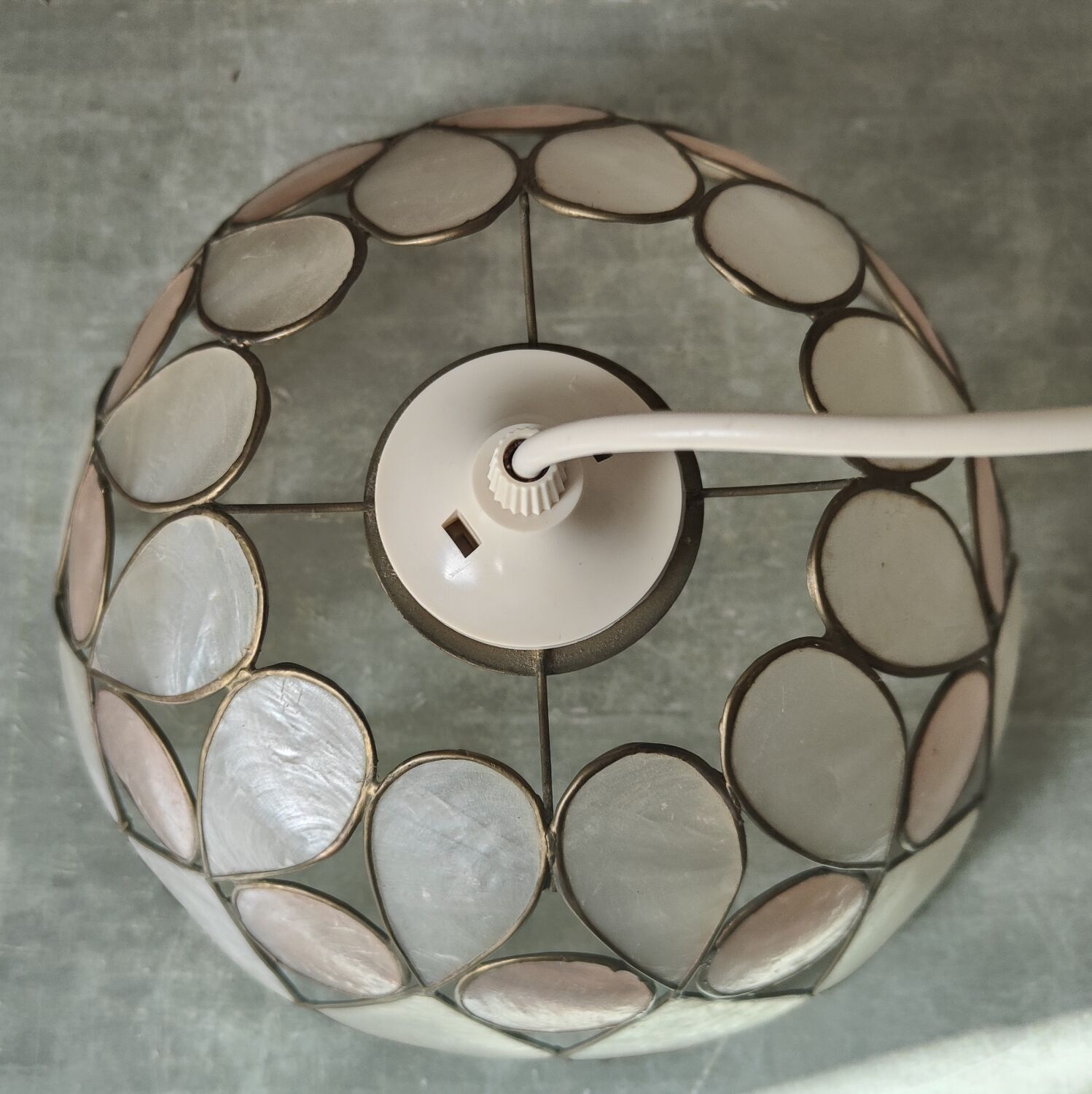 Vintage mother-of-pearl and brass pendant lamp