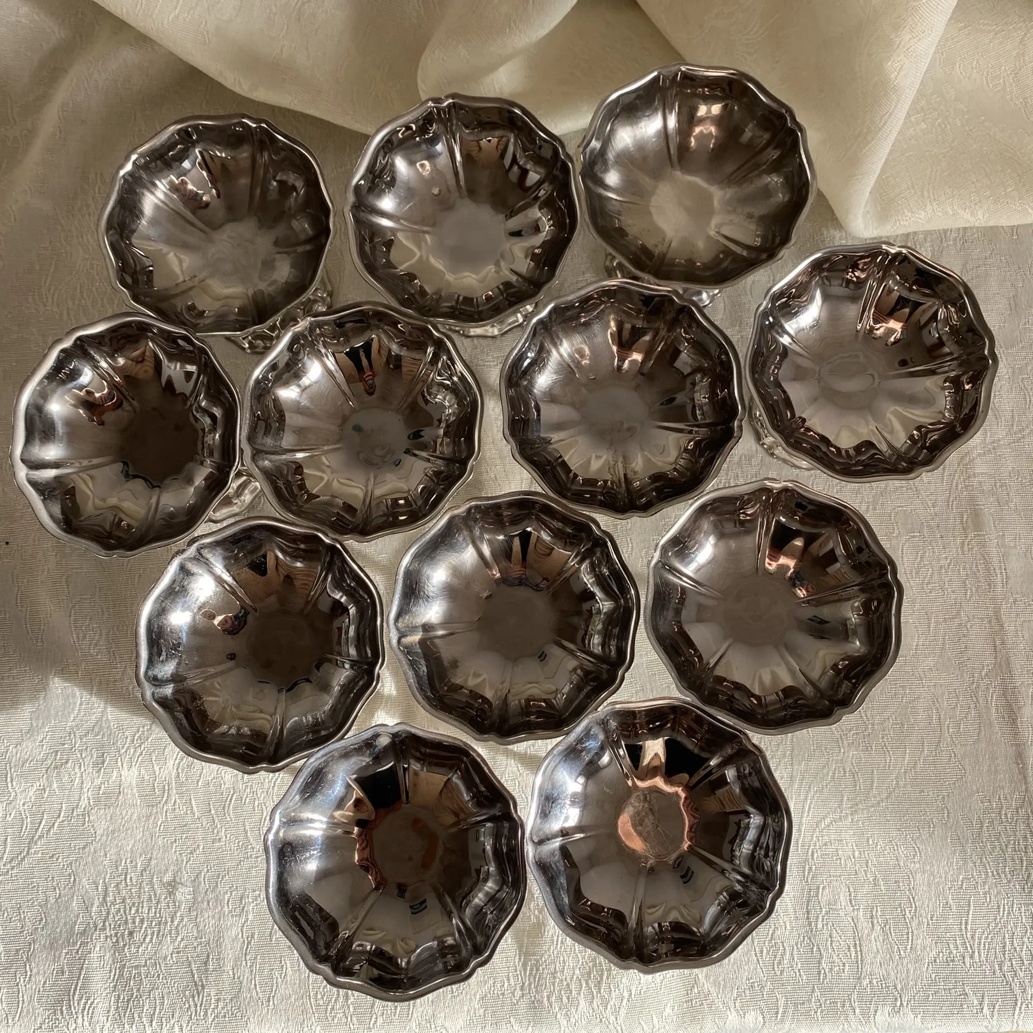 Vintage stainless steel footed bowls