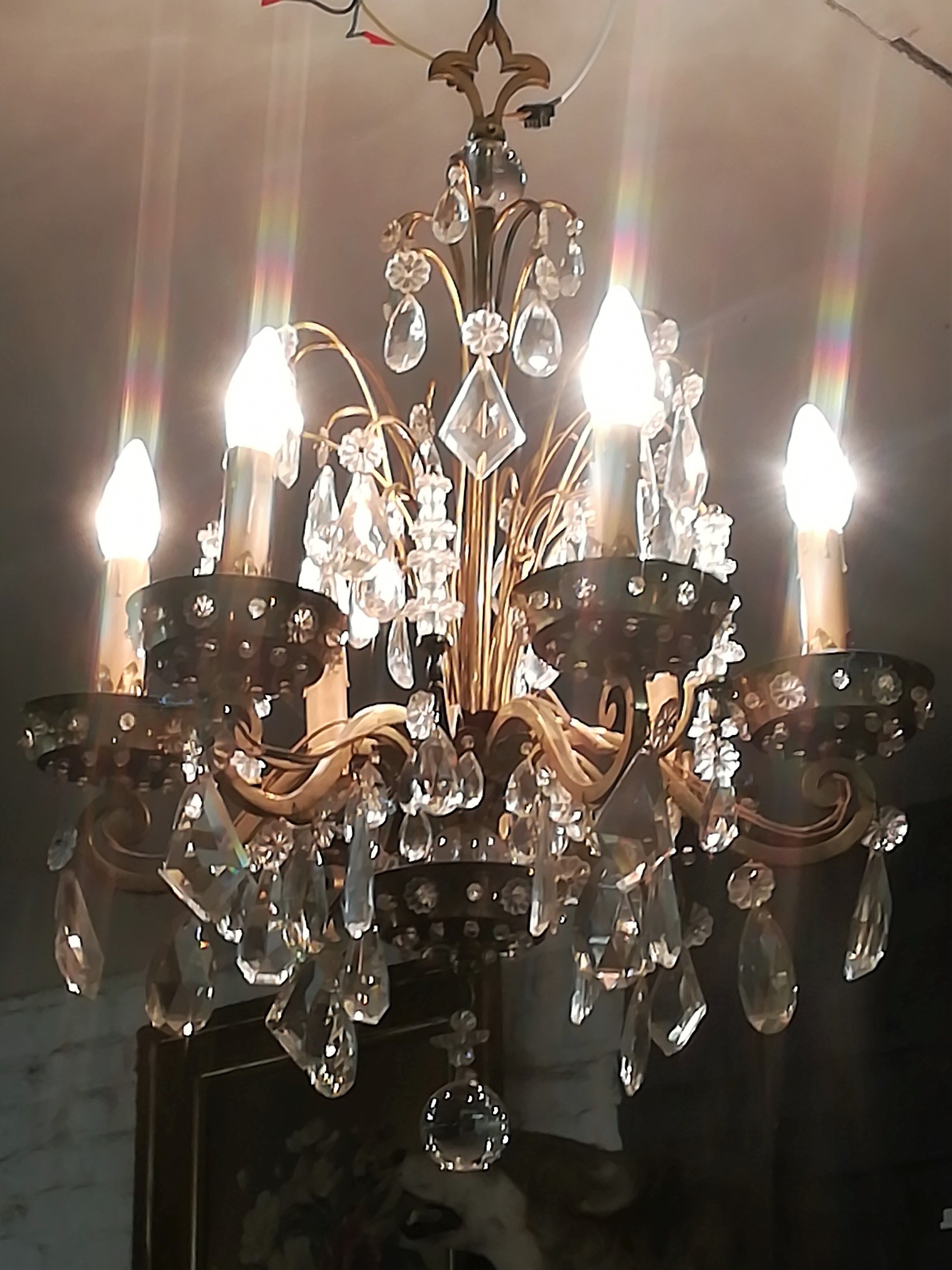 Lustre en verre et laiton 1960