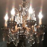 Chandelier in glass and brass 1960