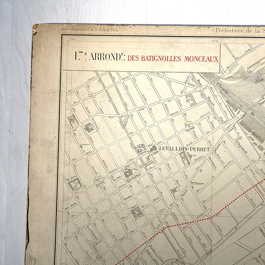 Old cardboard map of Paris, 17th arrondissement