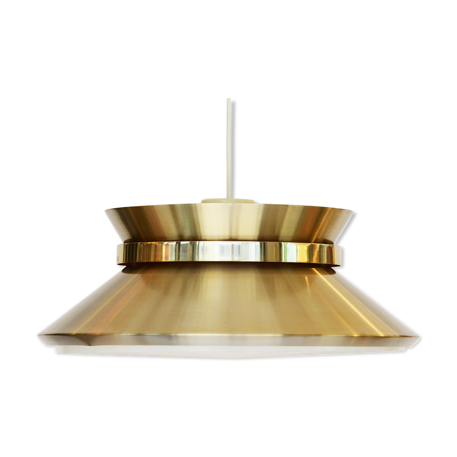 Brass colored aluminium pendant light by Carl Thore for Granhaga Metall. Sweden 1970s.