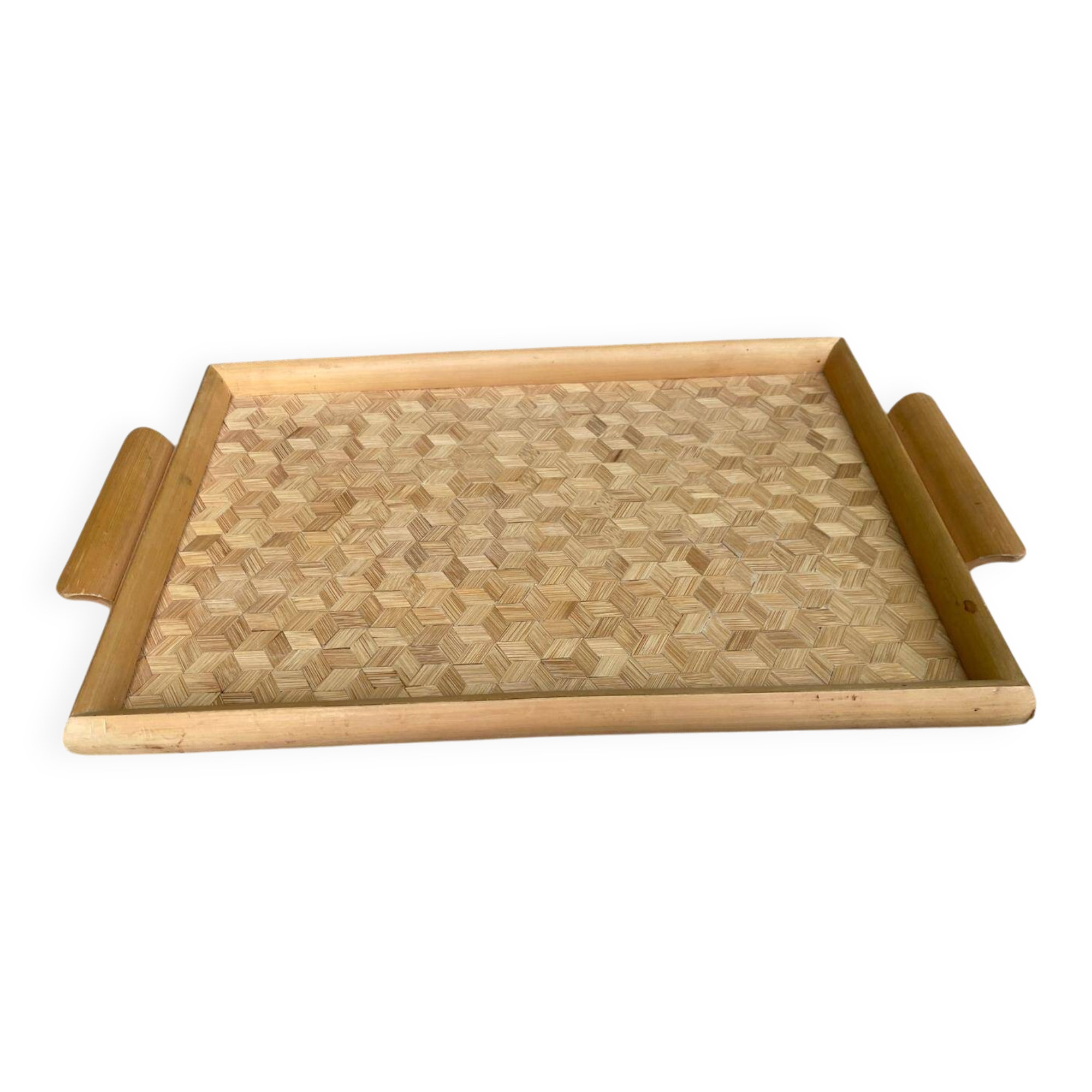 Vintage woven bamboo breakfast serving tray