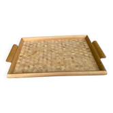 Vintage woven bamboo breakfast serving tray