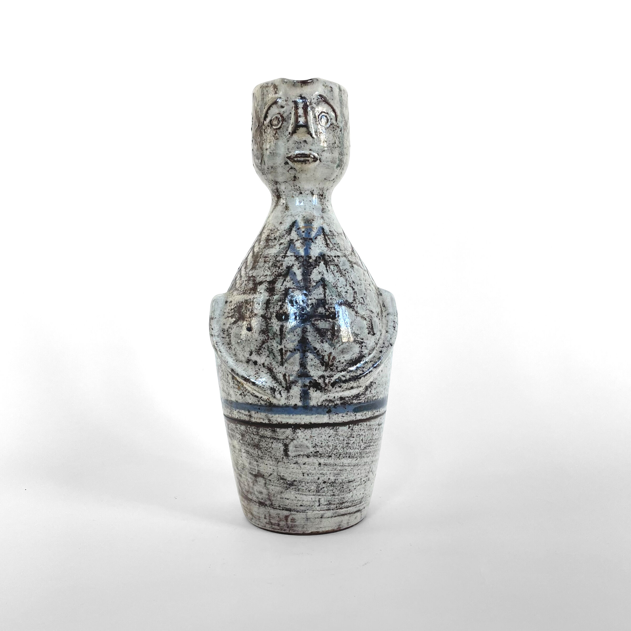 Anthropomorphic ceramic pitcher by Gustave Reynaud and Jean Derval, Atelier le Mûrier, Vallauris