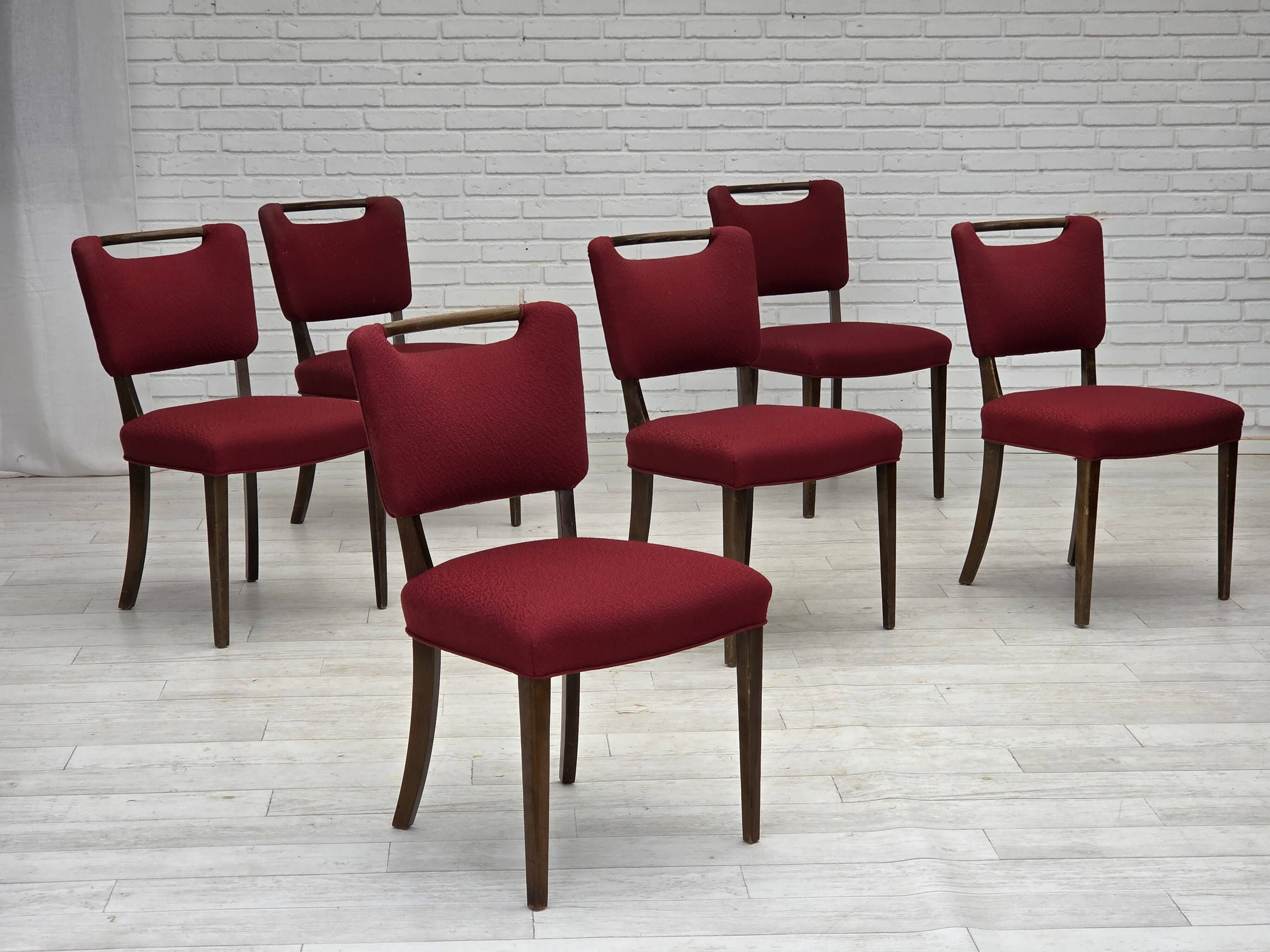 1960s, set of 6 pcs Danish dining chairs by Slagelse Møbelværk, wool.
