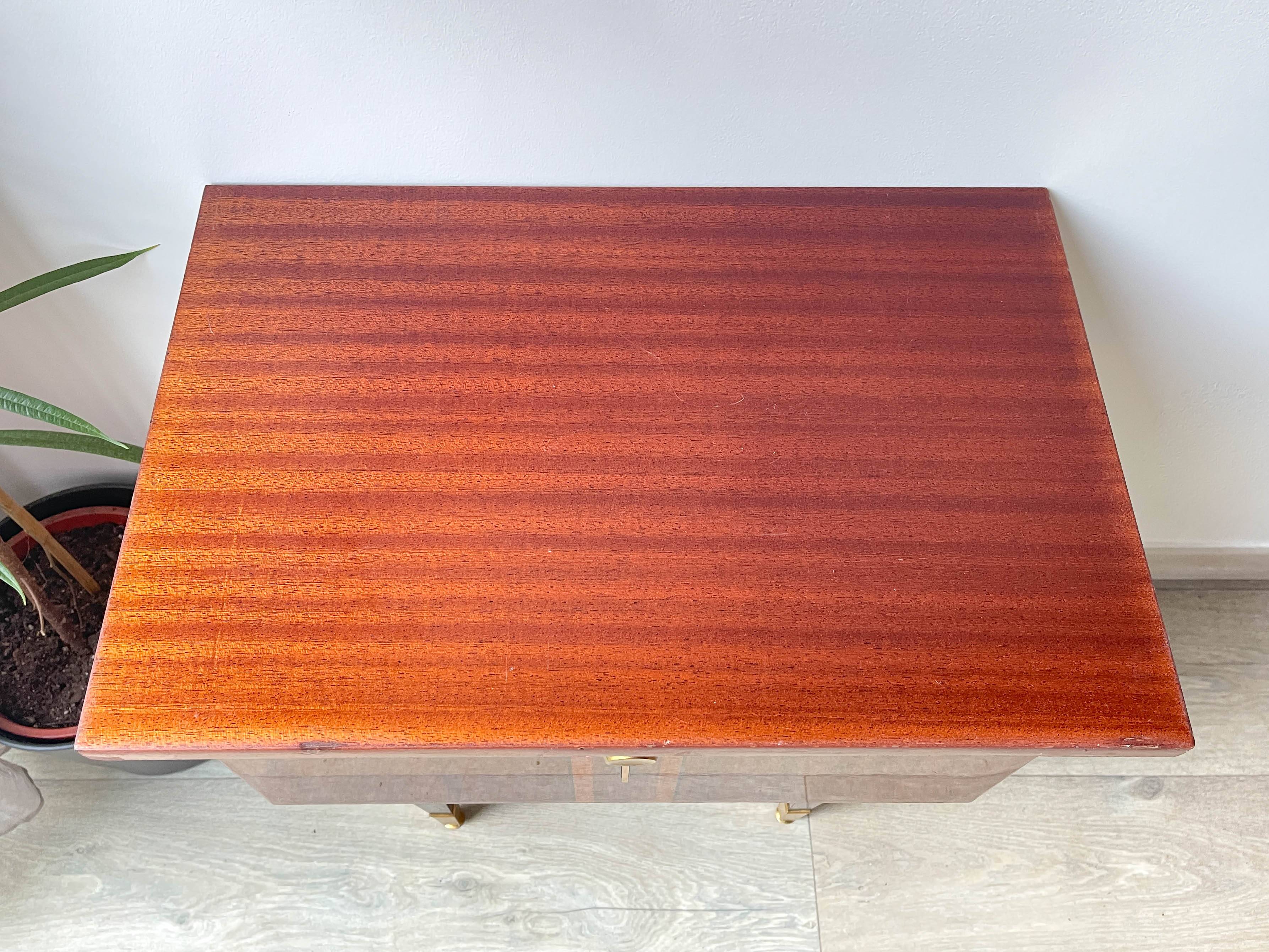 Vintage wood and brass bedside table, 1950s