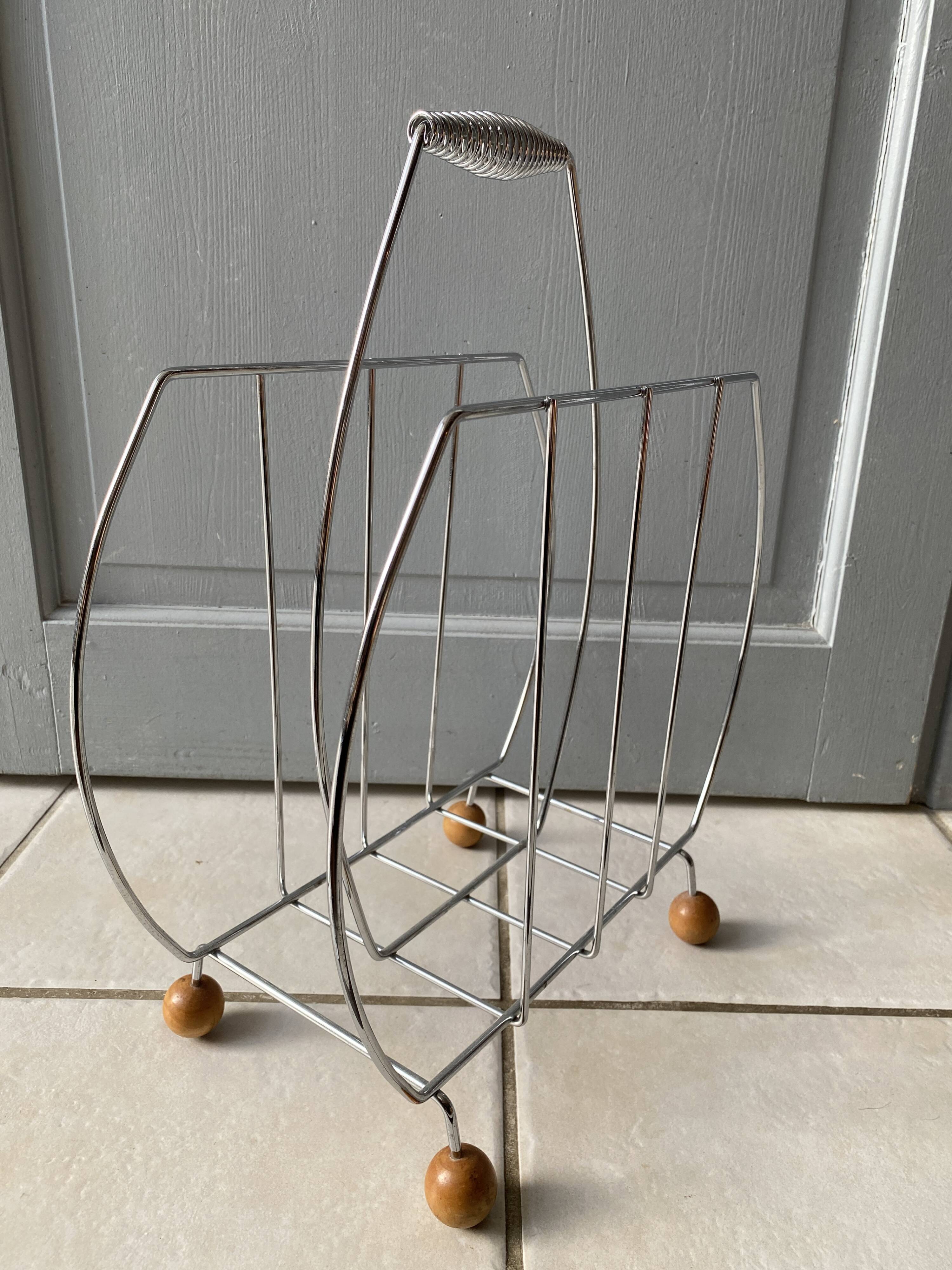 Sputnik Magazine Rack / Vinyl Record Holder - Chrome
