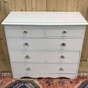English chest of drawers painted in fir with glass knobs, 19th century