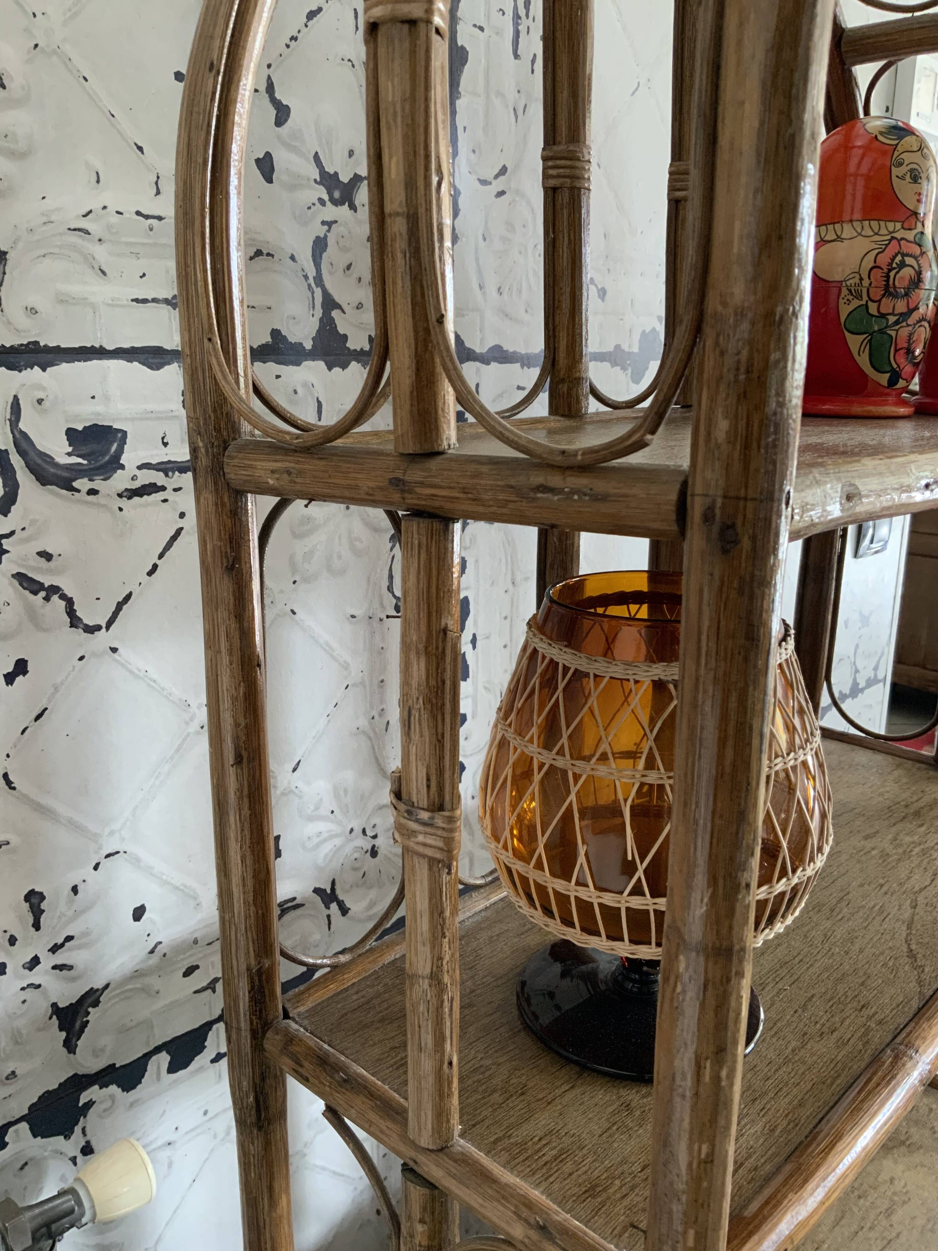 Vintage bamboo bookcase shelf