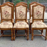 6 Louis XIII chairs in solid wood with floral fabric from the 20th century.