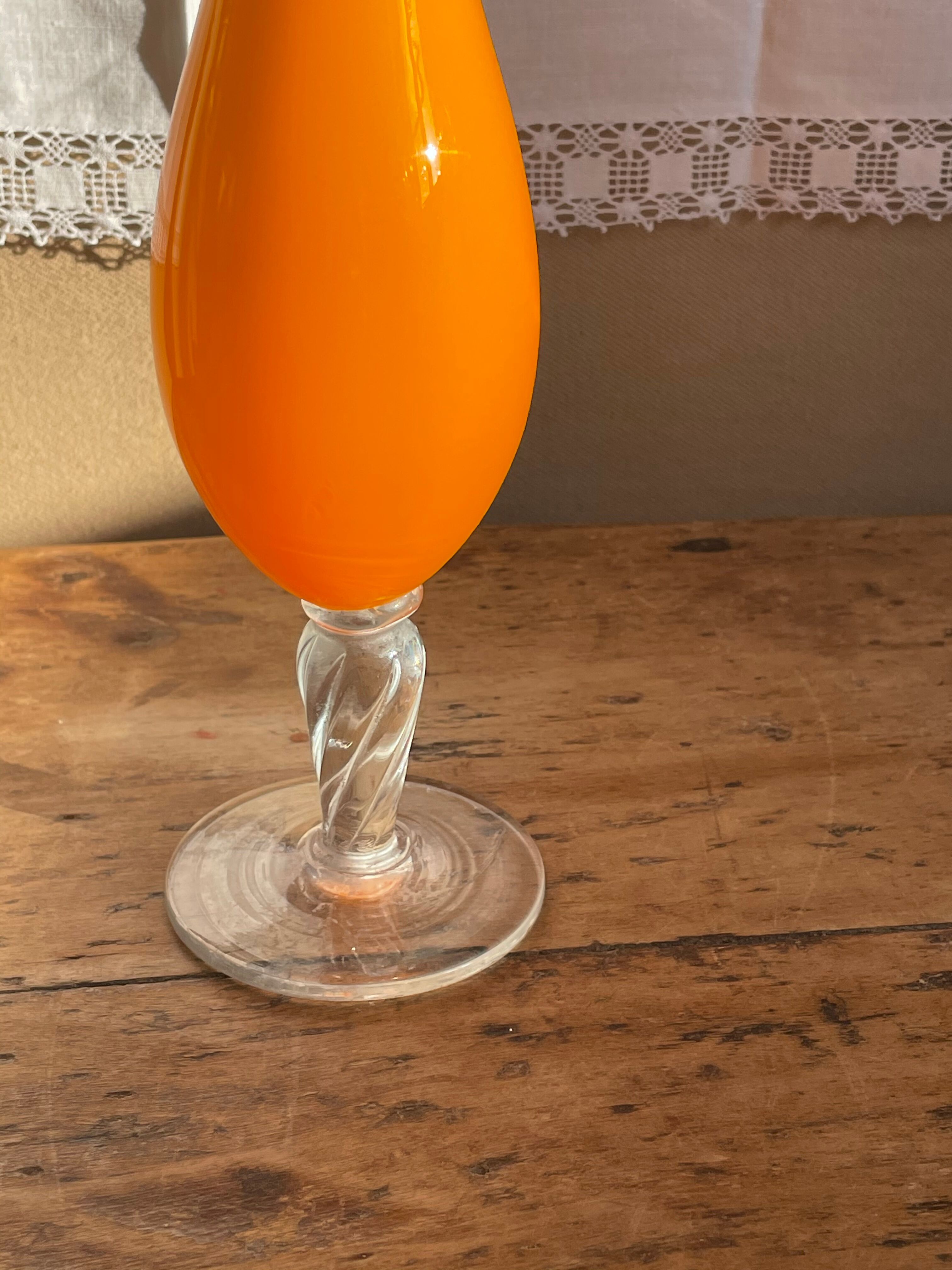 Vintage orange vase opaline glass on foot