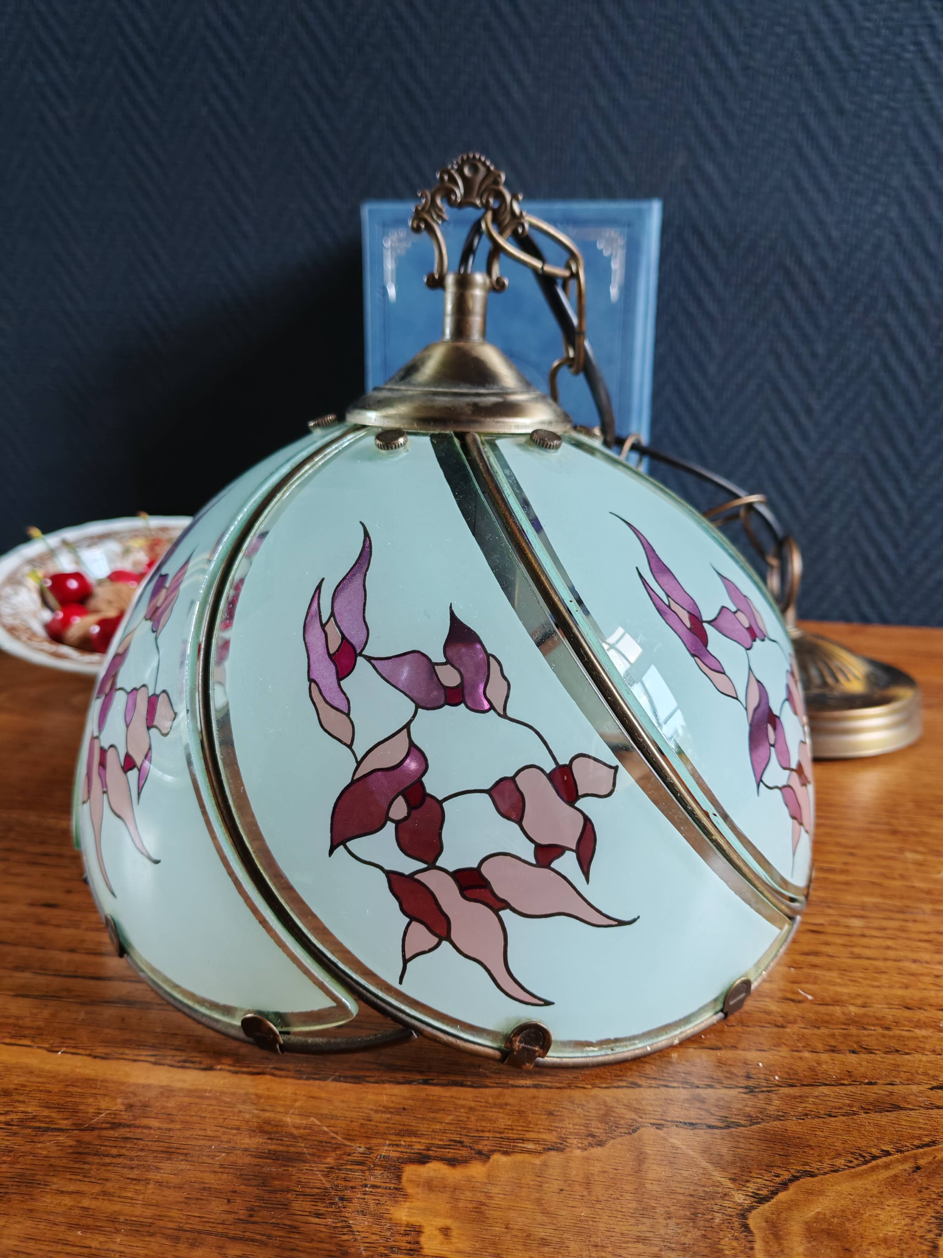 Vintage Tiffany Style Art Deco Pendant Chandelier