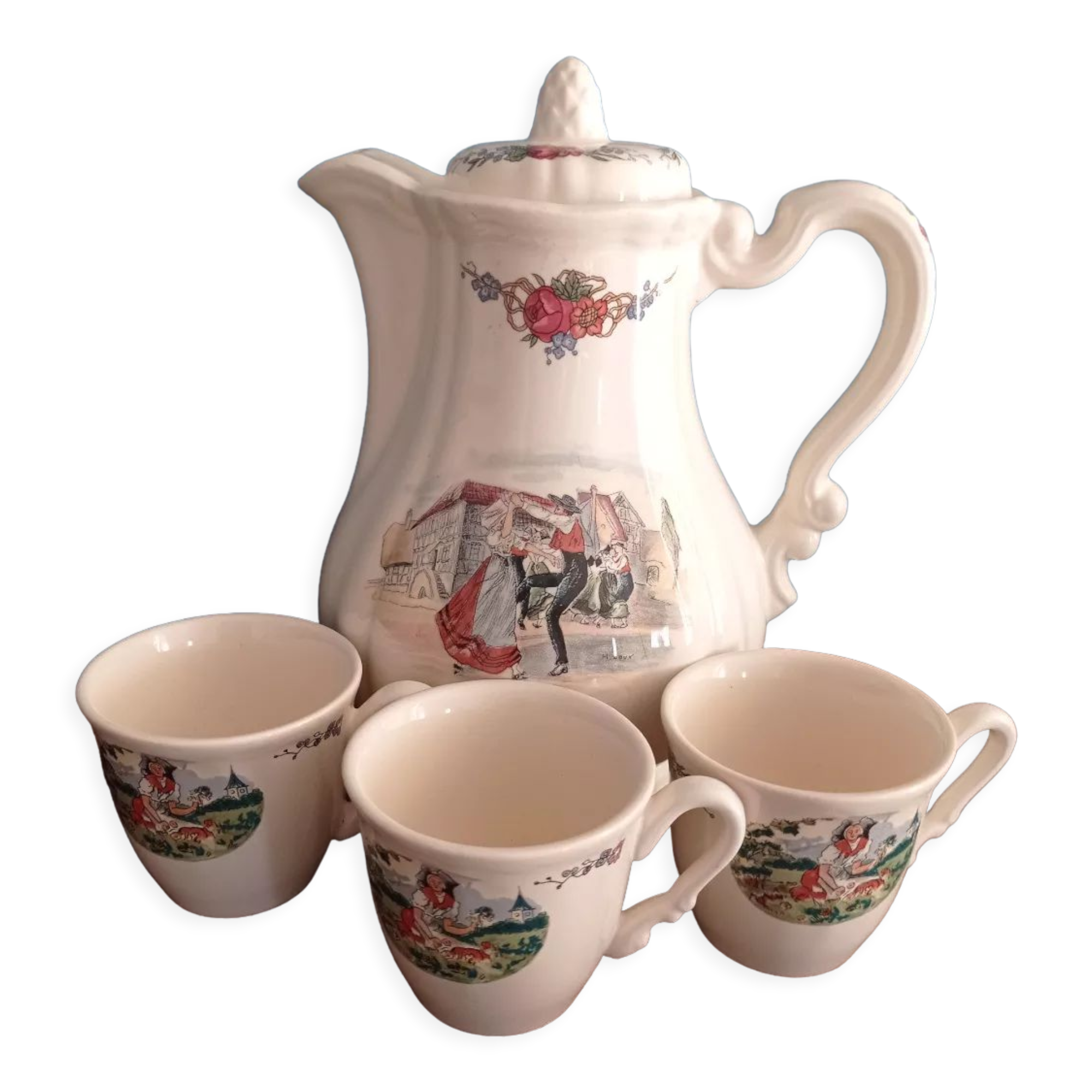 Cafetière et tasses de Sarreguemines modèle Obernai